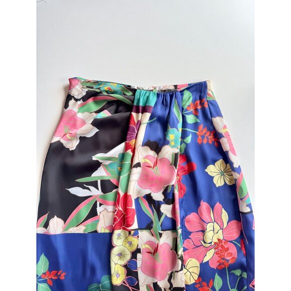 ZARA Floral Patchwork Print Satin Twill Knotted Maxi Pareo Sarong Skirt, Size S - Picture 7 of 16